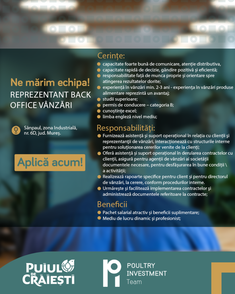 Reprezentant back office vânzări