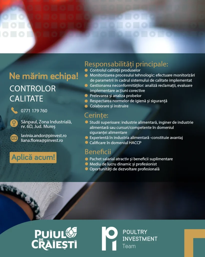 Controlor calitate Abator Sânpaul